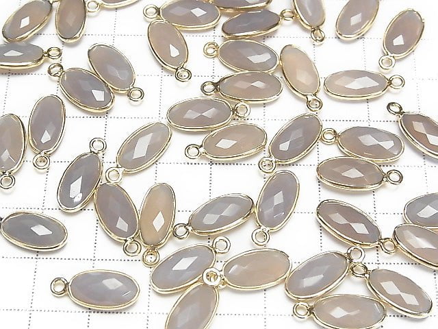 [Video] Gray Onyx AAA Bezel Setting Faceted Oval 13x7mm 18KGP 2pcs