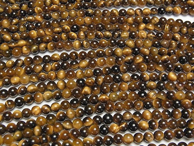 [Video] Yellow Tiger's Eye AA ++ Round 4mm 1strand beads (aprx.15inch / 37cm)