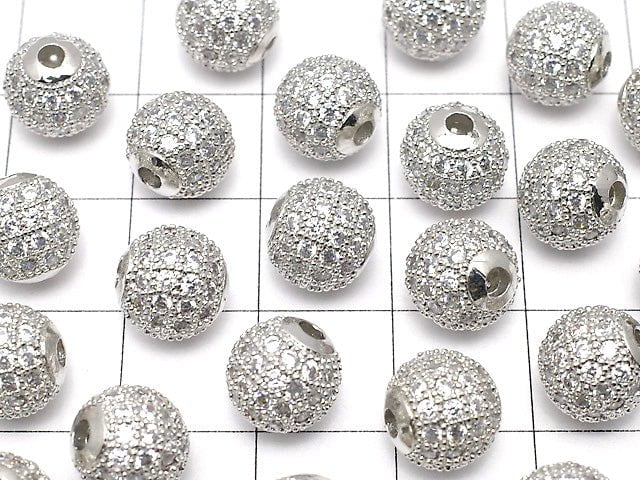 Metal Parts Round Beads 6mm, 8mm, 10mm Silver Color (with CZ) 1pc $3.39
