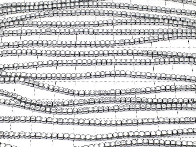 Hematite Small Size Cube 3x3x3mm Silver Coated 1strand (aprx.15inch/38cm)