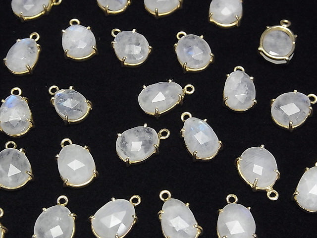 [Video]High Quality Rainbow Moonstone AA++ Bezel Setting Free Form Cut 18KGP 4pcs