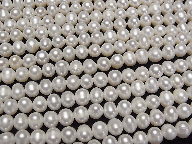 [Video] Fresh Water Pearl AA++ Potato 7mm White 1strand beads (aprx.14inch/35cm)