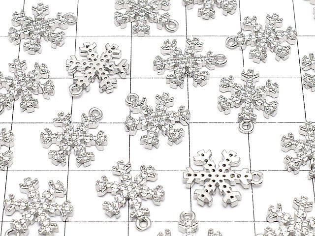 Metal Parts Snow Crystal Charm 15x11mm Silver Color (with CZ) 1pc