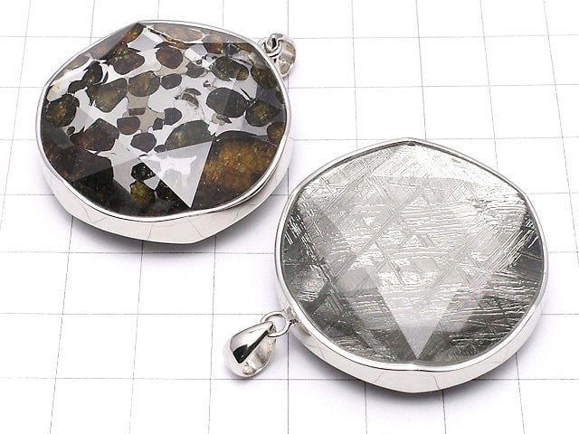 Kenya Sericho Pallasit Meteoriten xMeteoriten Anhänger 38 mm Silber 925