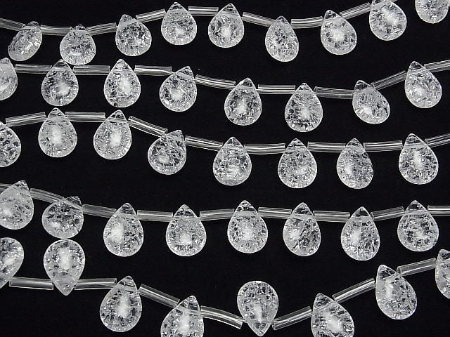 [Video] Cracked Crystal  Pear shape (Smooth) 14x10x6mm half or 1strand beads (aprx.15inch/36cm)