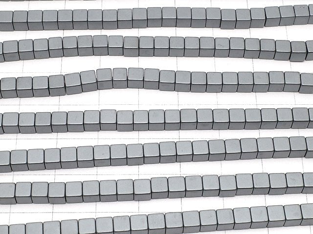 Frost Hematite Cube 4 x 4 mm x 4 mm 1 strand beads (aprx.15 inch / 38 cm)