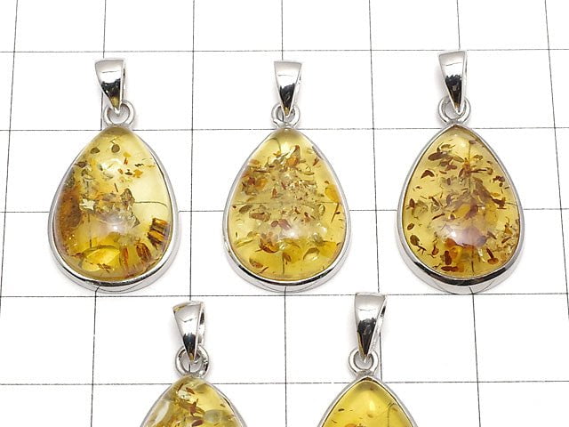 [Video] Baltic Amber Pear shape Pendant 19x14mm Silver925 1pc