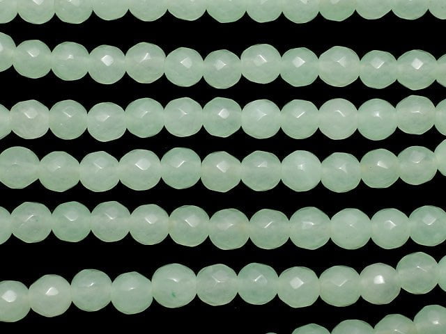 Pastel Green Jade 64 Faceted Round 6 mm 1strand beads (aprx.15 inch / 37 cm)