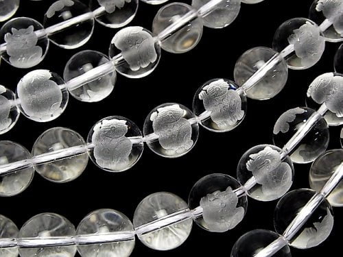 [Video] Lucky Cat Carving () Crystal AAA Round 10 mm, 12 mm, 14 mm half or 1 strand beads (aprx. 15 inch / 38 cm)