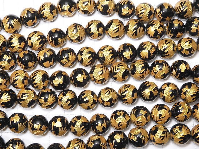 Gold! Dragon (Four Divine Beasts) Carved! Onyx Round 10mm,12mm,14mm,16mm half or 1strand beads (aprx.15inch/36cm)