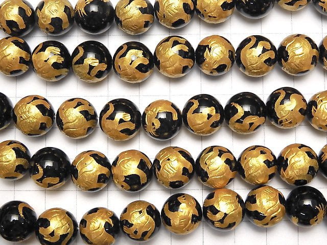 Goldie! Tiger (Four Divine Beasts) Carving! Onyx Round 10, 12, 14, 16 mm half or 1 strand beads (aprx.15 inch / 38 cm)