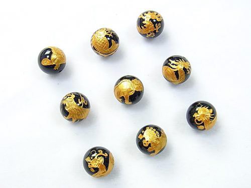 Carving, Onyx, Round Gemstone Beads