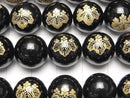 Golden Carving! Hideyoshi Toyotomi  Emblem(KAMON) Onyx AAA Round 10 mm, 12 mm 1/4 or 1strand