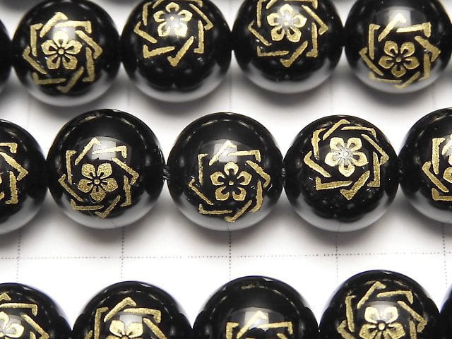 Golden Carving! Ryoma Sakamoto Emblem(KAMON) Onyx AAA Round 10 mm, 12 mm 1/4 or 1strand