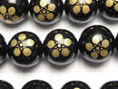 Golden Carving! Toshiie Maeda Emblem(KAMON) Onyx AAA Round 10 mm, 12 mm 1/4 or 1strand