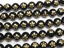 Golden Carving! Toshiie Maeda Emblem(KAMON) Onyx AAA Round 10 mm, 12 mm 1/4 or 1strand