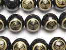 Golden Carving! Ieyasu Tokugawa Emblem(KAMON) Onyx AAA Round 10 mm, 12 mm 1/4 or 1strand