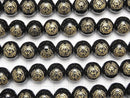 Golden Carving! Masamune Date Emblem(KAMON) Onyx AAA Round 10 mm, 12 mm 1/4 or 1strand