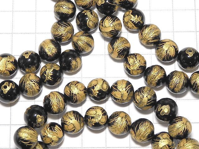 Golden! Phoenix (Four Divine Beasts) Carved! Onyx Round 10mm,12mm,14mm,16mm Half Chain/Bracelet