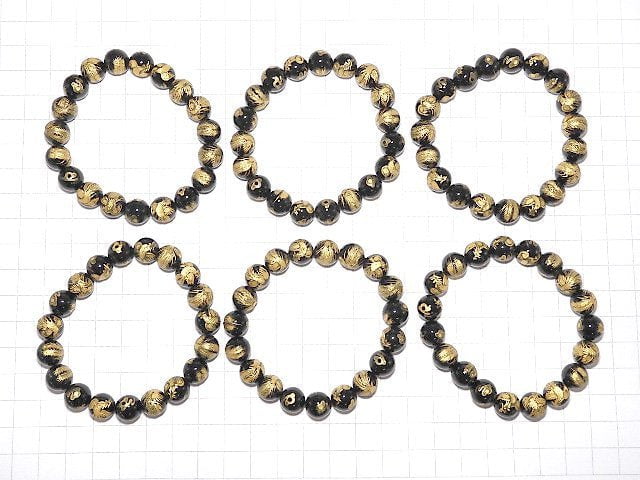 Golden! Phoenix (Four Divine Beasts) Carved! Onyx Round 10mm,12mm,14mm,16mm Half Chain/Bracelet