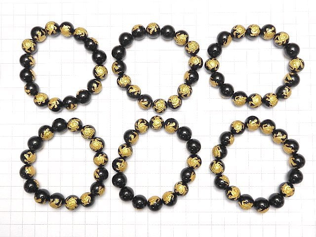 Goldie! Turtle (Four Divine Beasts) Carving! Onyx Round 10, 12, 14, 16 mm half or 1 strand