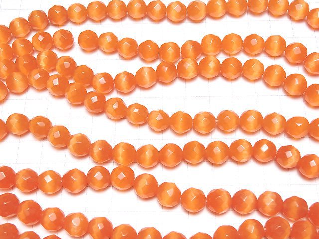 1strand $4.79! Orange Color Cat's Eye (Glass) Faceted Round 10mm 1strand beads (aprx.13inch / 33cm)