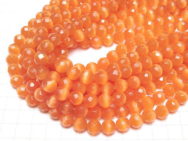 1strand $4.79! Orange Color Cat's Eye (Glass) Faceted Round 10mm 1strand beads (aprx.13inch / 33cm)