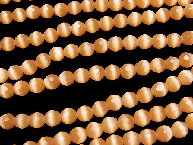 1strand $3.79! Light Orange Color Cat's Eye (Glass) 32 Faceted Round 8 mm 1strand beads (aprx.14 inch / 34 cm)