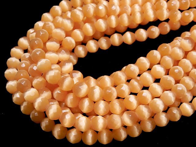 1strand $3.79! Light Orange Color Cat's Eye (Glass) 32 Faceted Round 8 mm 1strand beads (aprx.14 inch / 34 cm)