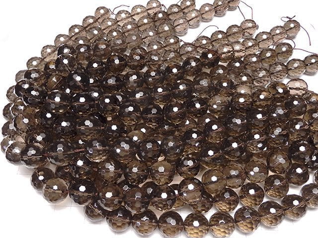 [Video]Smoky Quartz AAA 128Faceted Round 16mm 1/4 or 1strand beads (aprx.15inch/37cm)