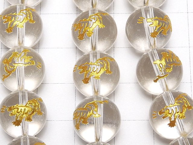 [Video] Golden! [Tiger,Four Divine Beasts]'s Carved! Crystal AAA- Round 10mm,12mm,14mm 1/4-1strand