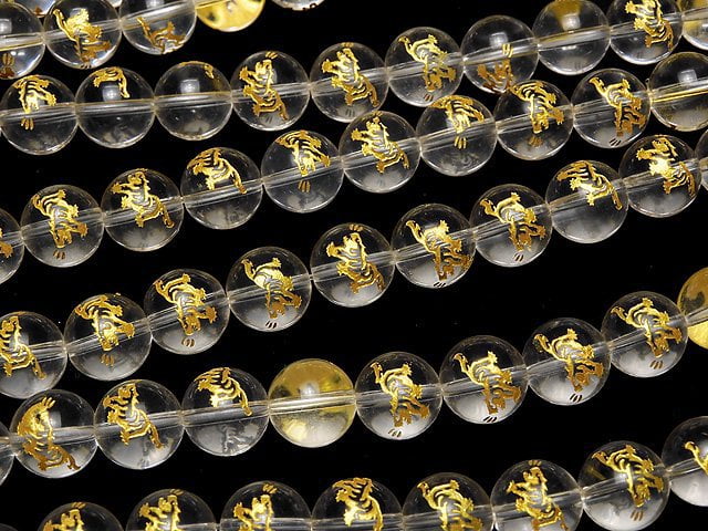 [Video] Gold! [Tiger, Four Divine Beasts] Carved! Crystal AAA- Round 10mm, 12mm, 14mm 1/4-1strand beads (aprx.15inch/37cm)