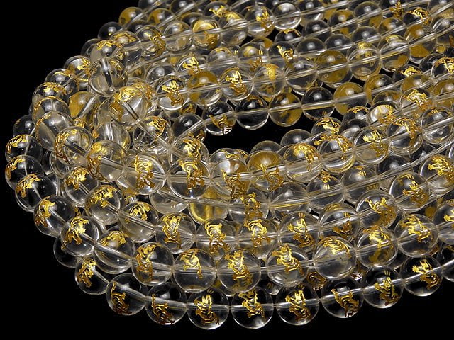 [Video] Gold! [Tiger, Four Divine Beasts] Carved! Crystal AAA- Round 10mm, 12mm, 14mm 1/4-1strand beads (aprx.15inch/37cm)