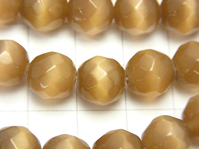 1strand $4.79! Light Brown Color Cat's Eye (Glass) 32 Faceted Round 10 mm 1strand beads (aprx.14 inch / 34 cm)