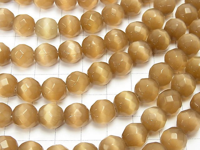 1strand $4.79! Light Brown Color Cat's Eye (Glass) 32 Faceted Round 10 mm 1strand beads (aprx.14 inch / 34 cm)