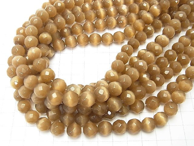 1strand $4.79! Light Brown Color Cat's Eye (Glass) 32 Faceted Round 10 mm 1strand beads (aprx.14 inch / 34 cm)