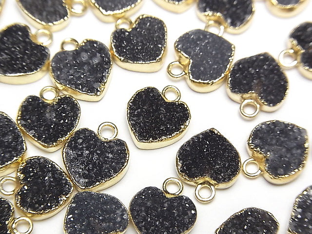 [Video]Druzy Agate Heart Charm Black 3pcs