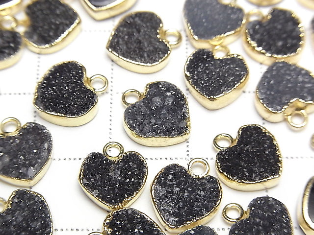 [Video]Druzy Agate Heart Charm Black 3pcs
