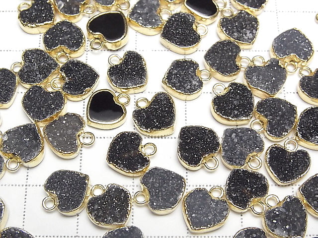 [Video]Druzy Agate Heart Charm Black 3pcs
