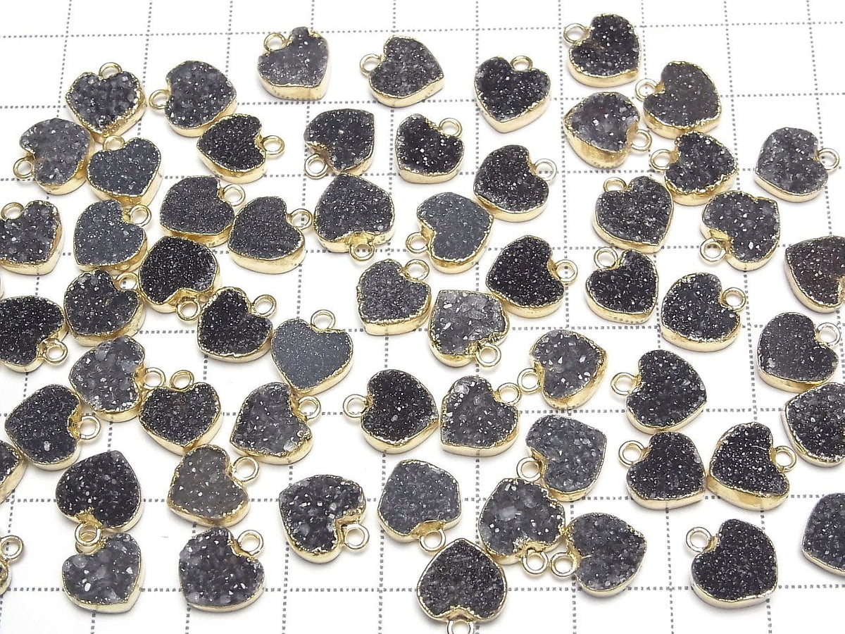 瑪瑙晶簇心形吊飾 [黑色] 金色 3顆
