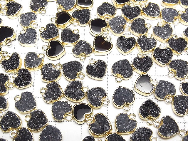 [Video]Druzy Agate Heart Charm Black 3pcs