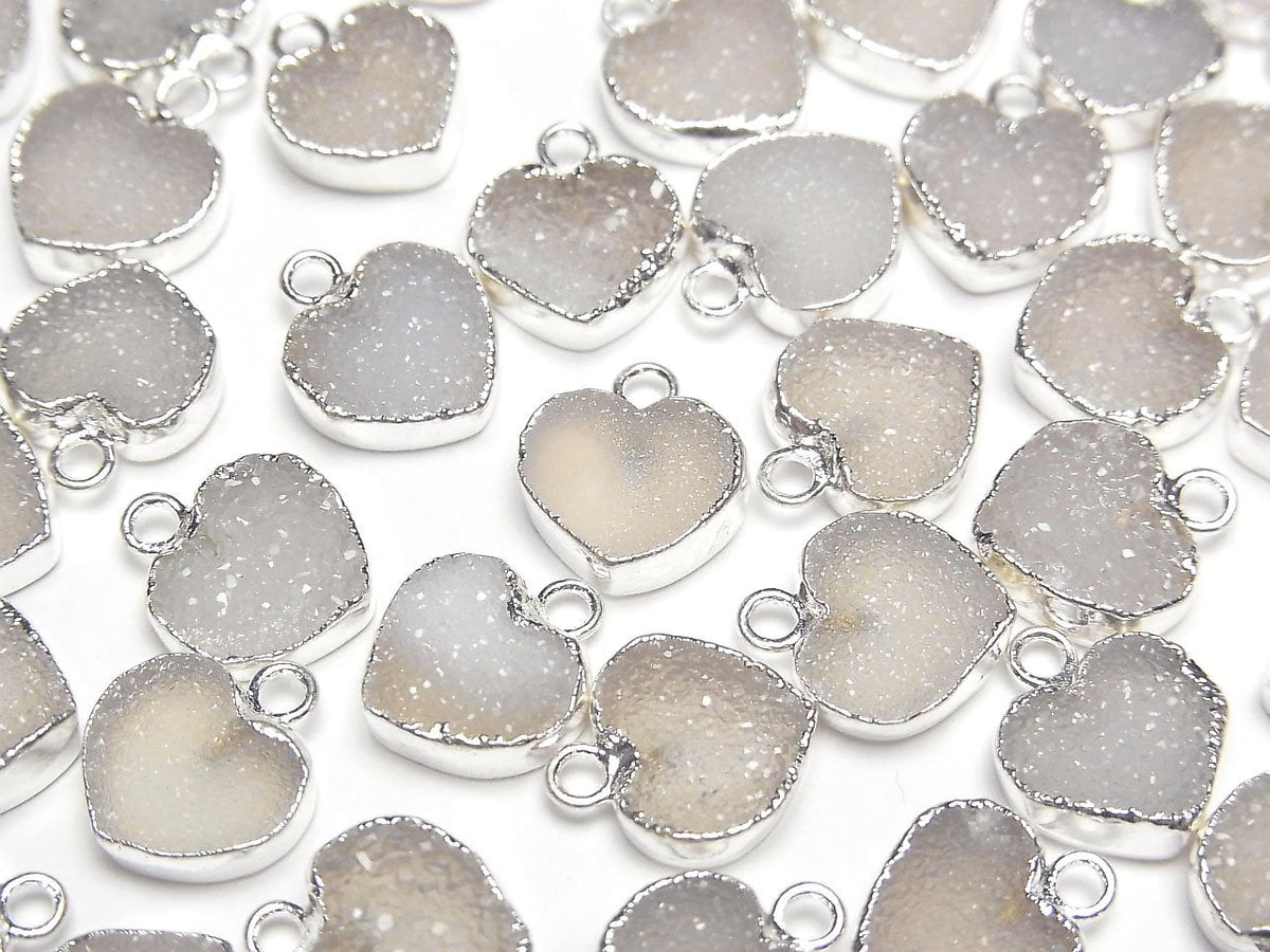 Druzy Agate Heart Charm [White] Silver Color 3pcs