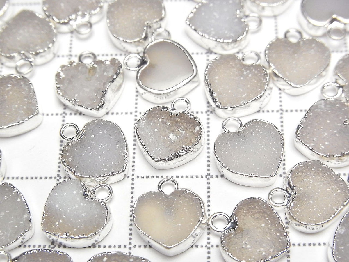 Druzy Agate Heart Charm [White] Silver Color 3pcs