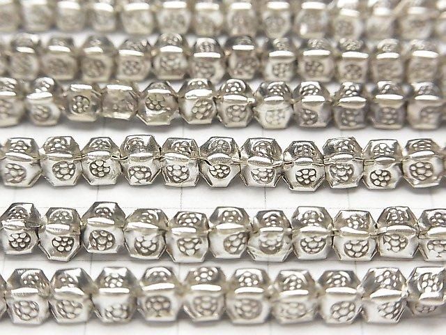 [Video] Karen Silver Flower Pattern Square Rondelle 5x5x4mm 1/4 or 1 strand beads (approx. 16inch/40cm)