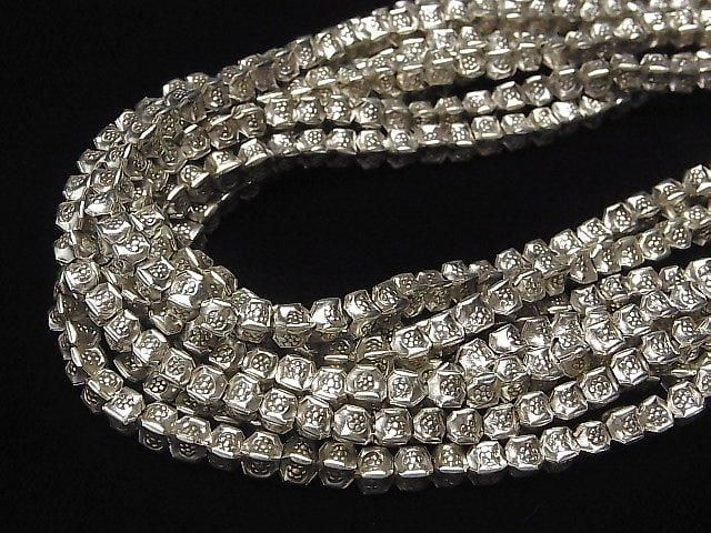 [Video] Karen Silver Flower Pattern Square Rondelle 5x5x4mm 1/4 or 1 strand beads (approx. 16inch/40cm)