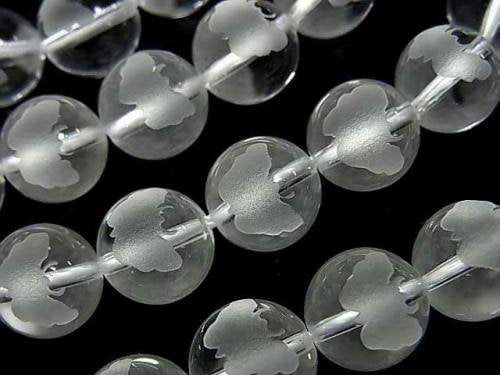 Butterfly, Carving, Crystal Quartz, Round Gemstone Beads
