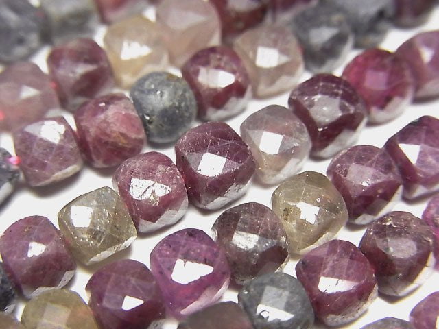 [Video] High Quality! Ruby & Sapphire AA+ Cube Shape 4x4x4mm half or 1strand beads (aprx.15inch / 37cm)