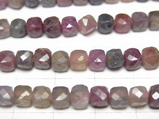 [Video] High Quality! Ruby & Sapphire AA+ Cube Shape 4x4x4mm half or 1strand beads (aprx.15inch / 37cm)