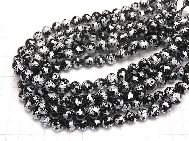 Silver! Dragon (Four Divine Beasts) Carving! Onyx Round 10, 12, 14, 16 mm half or 1 strand