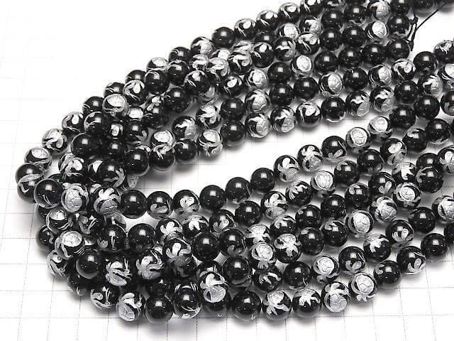 Silver! Turtle (Four Divine Beasts) Carving! Onyx AAA Round 10mm-16mm half or 1strand